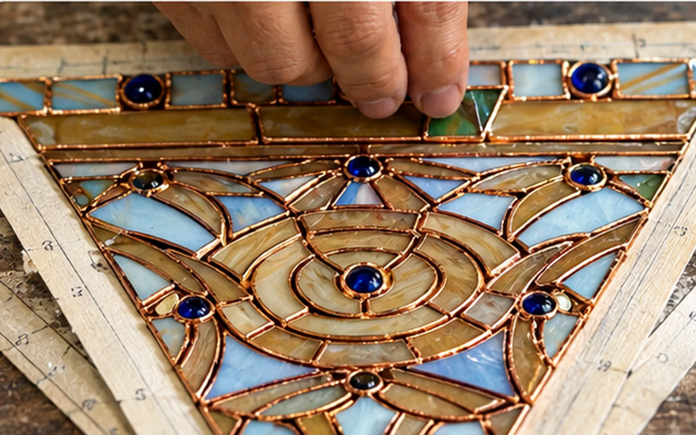 Laying the foiled pieces into the pattern on a working template