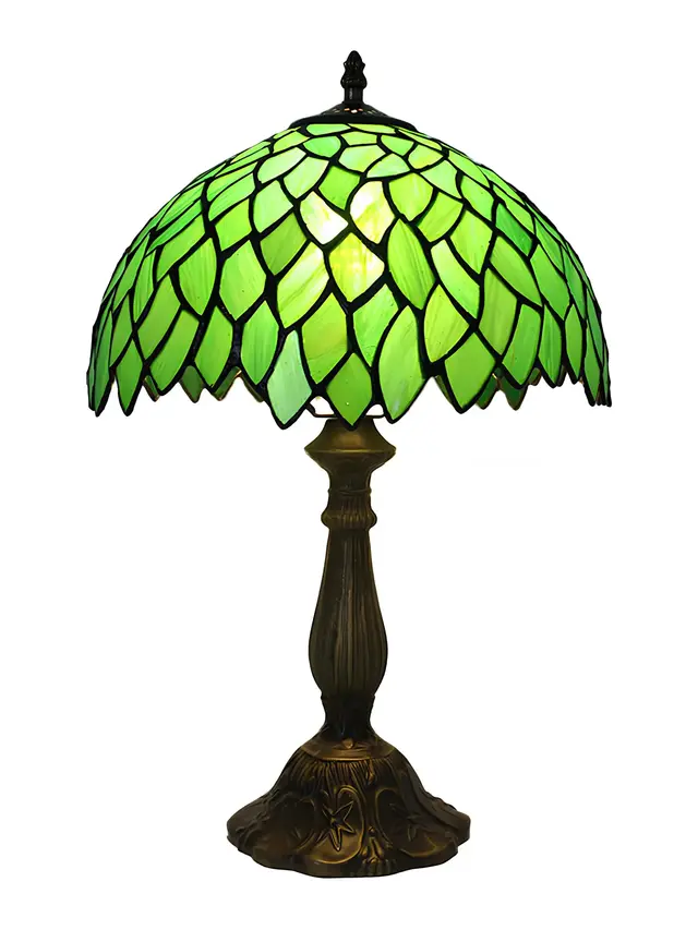 Tiffany Table Lamp “Green Leaves”, Ø30 cm