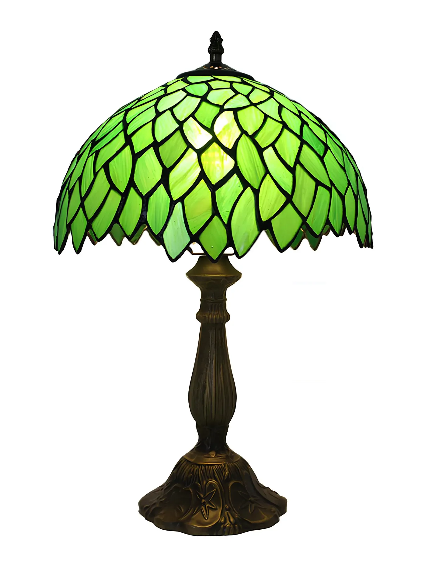 Tiffany Table Lamp “Green Leaves”, Ø30 cm